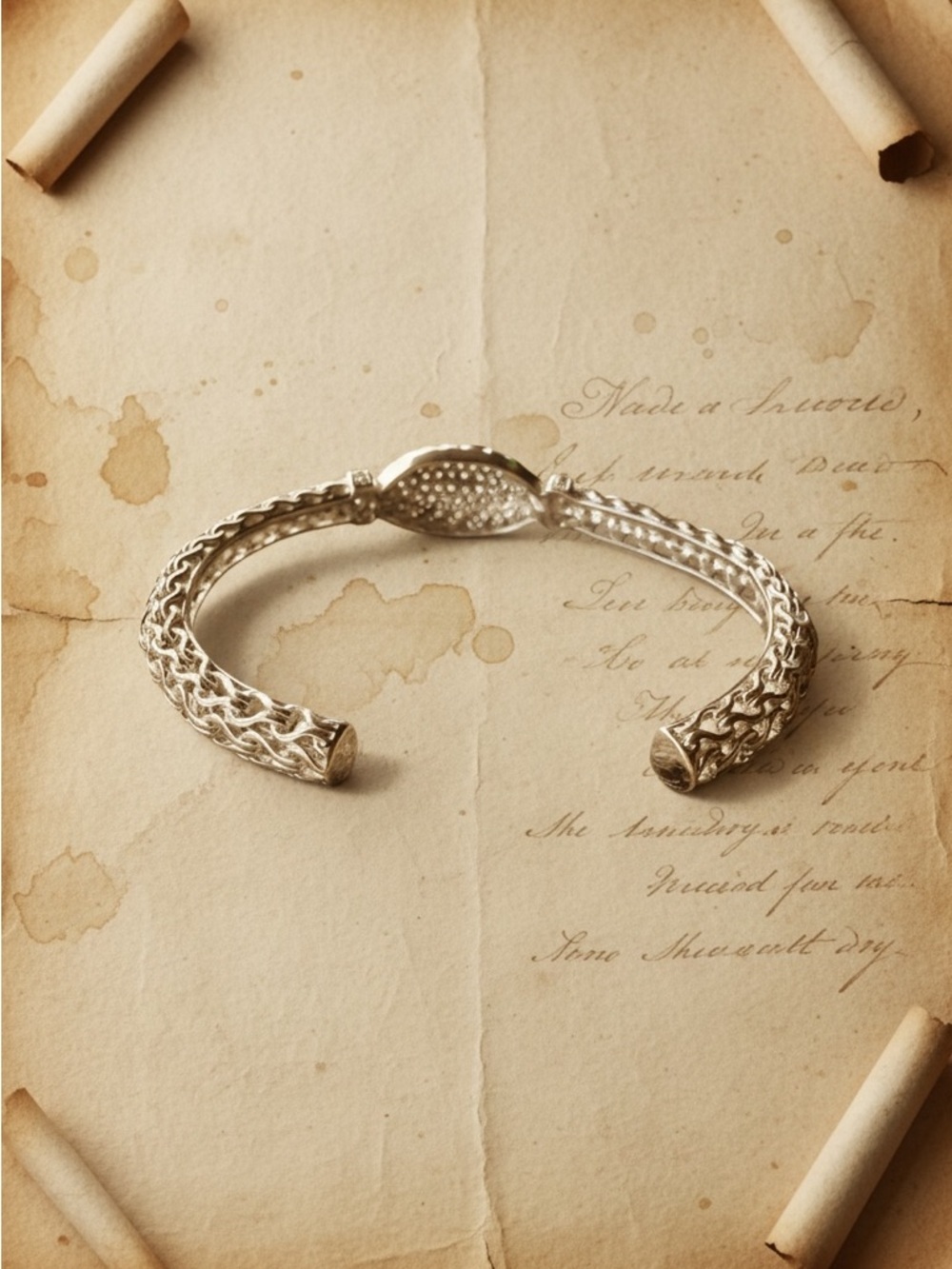 Silver Pavé Crystal Braided Cuff Bracelet - Women's Jewelry stamped 925 - Picture 3 of 5
